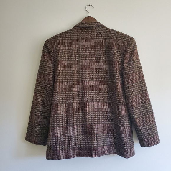 VINTAGE | Plaid Houndstooth Wool Blend Collared Blazer (Vintage Size 12) - Picture 5 of 11